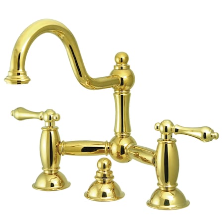 Kingston Brass KS3912AL Restoration Bathroom Bridge Faucet, Polished Brass KS3912AL